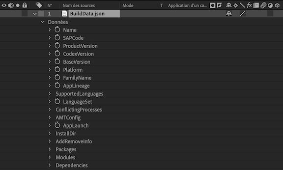 Groupe Propriétés de données JSON dans le panneau Montage