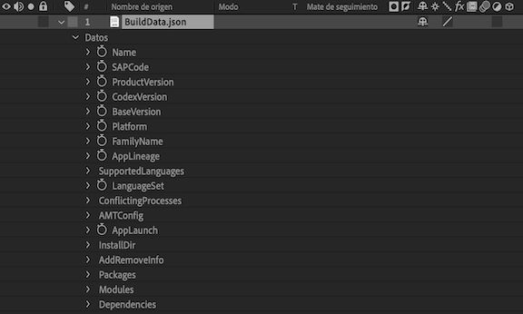 Grupo de propiedades de datos JSON en el panel Línea de tiempo