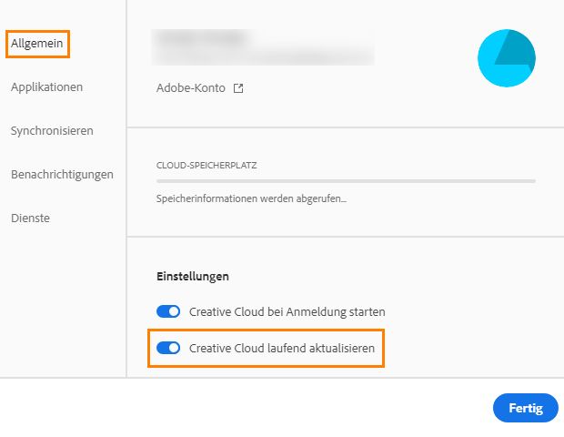 Halten Sie die Creative Cloud-App auf dem neuesten Stand
