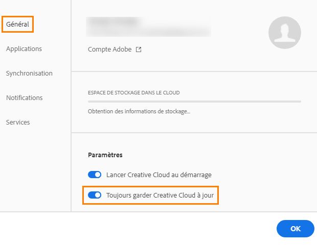 Tenir à jour l’application Creative Cloud