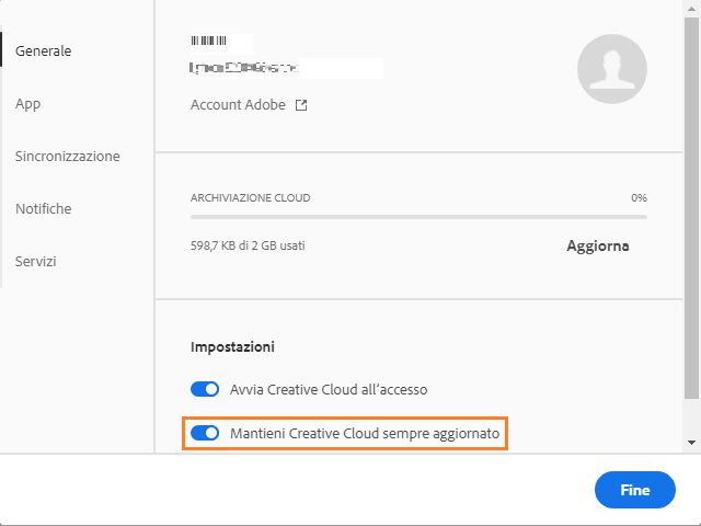 Mantieni aggiornata l’app Creative Cloud