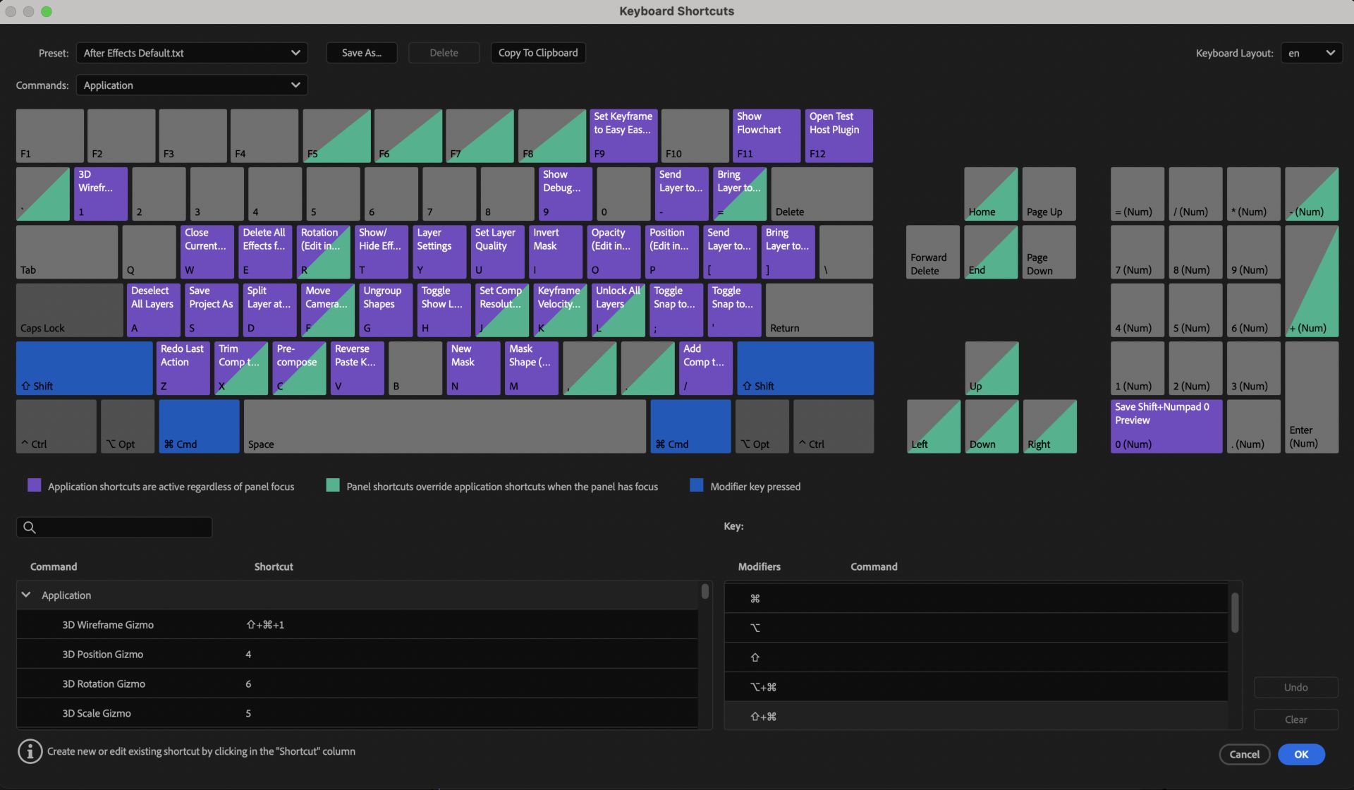 Preset and customizable keyboard shortcuts in After Effects