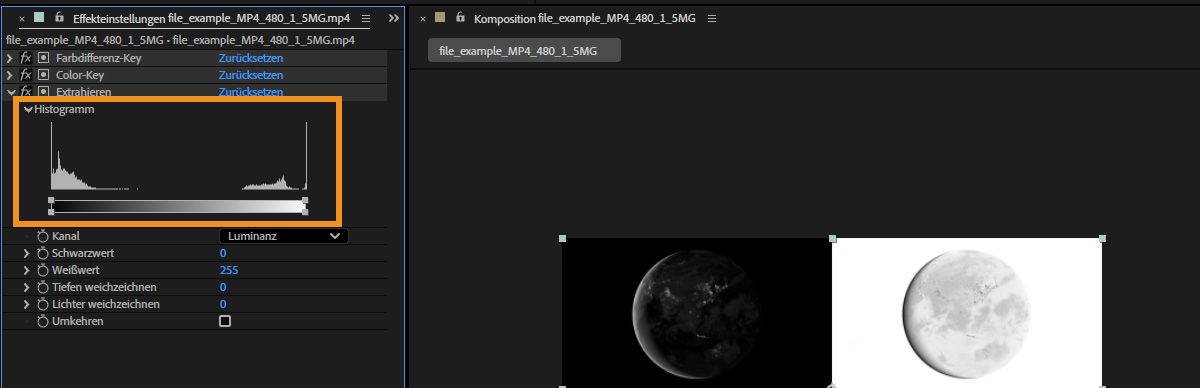 Das Histogramm ist eine grafische Darstellung der Helligkeitswerte in der Ebene, der die relative Anzahl von Pixeln pro Helligkeitswert entnommen werden kann.