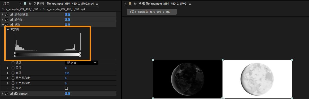 此直方图描绘了图层中的亮度级别，显示了每个级别的相对像素数量。