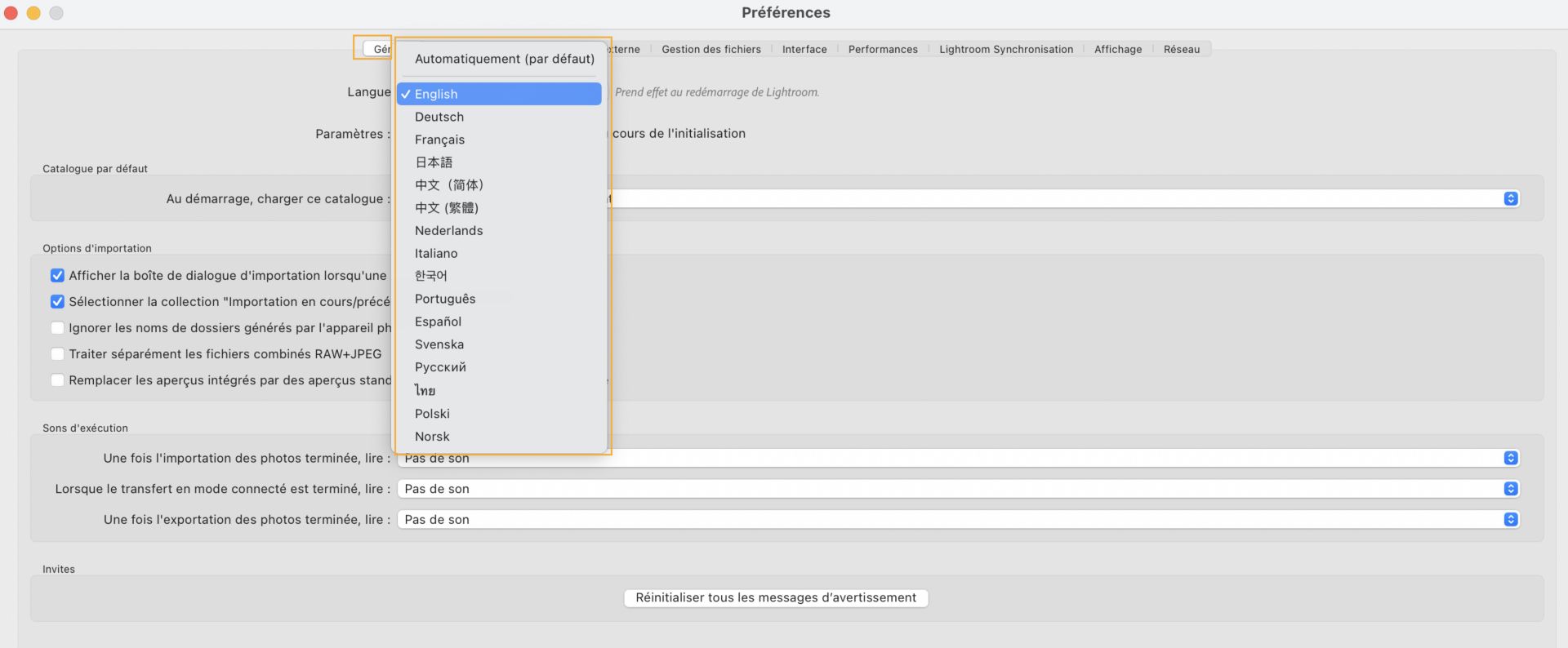 Sélectionner la langue