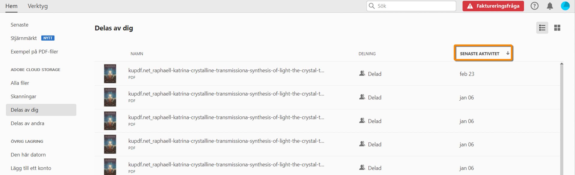 Sortera delade PDF-filer efter senaste aktivitet