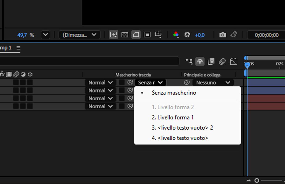 Menu a discesa Elenco livelli per scegliere il livello che funge da mascherino traccia.