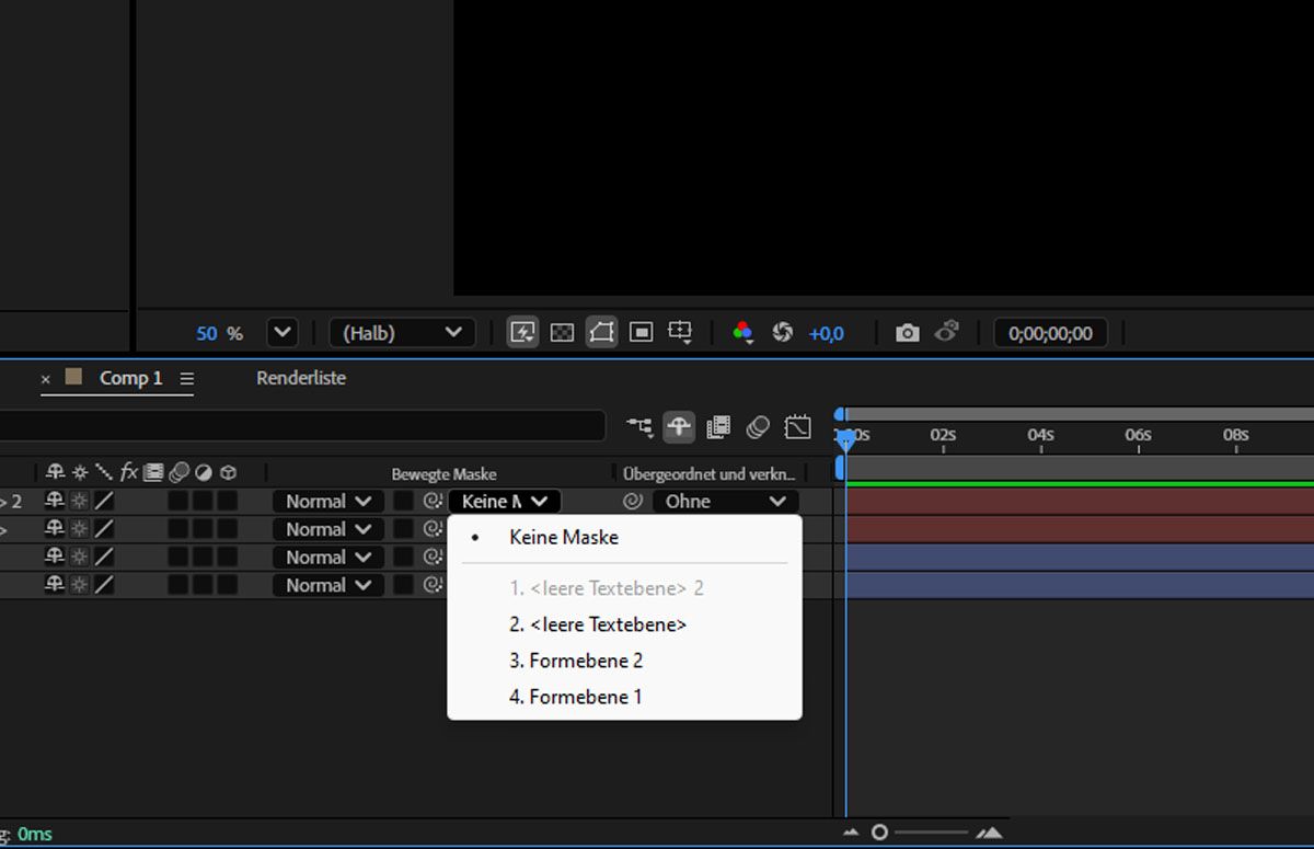 In der Dropdown-Liste „Ebenenliste“ können Sie auswählen, welche Ebene Sie als Spurmaske verwenden.