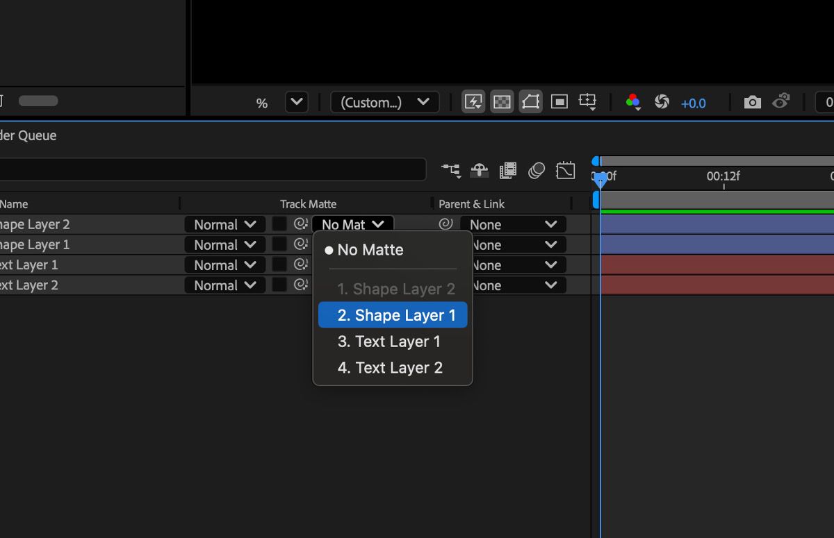 The Layer List dropdown to pick which layer you use as a Track Matte.