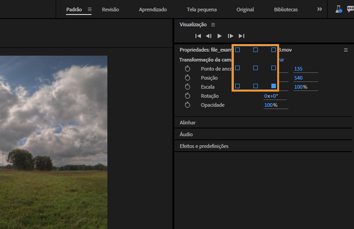A caixa de diálogo “Definir ancoragem rapidamente” abre na tela com nove opções de pontos utilizados com frequência.