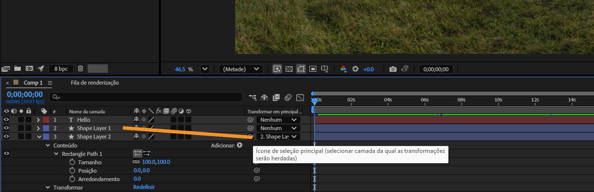 No painel “Linha do tempo”, uma camada é adicionada como uma camada principal por meio do ícone de seleção de camada principal.