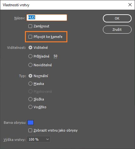Zamknutí vrstvy ke kameře