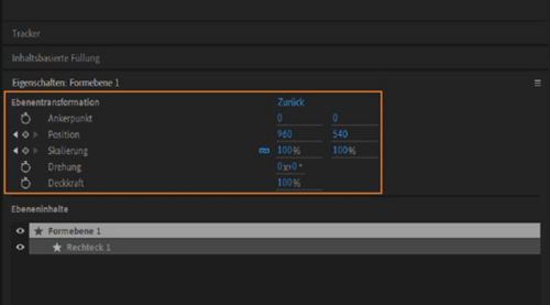 „Ebenentransformation“ im Eigenschaften-Bedienfeld für eine ausgewählte Formebene.