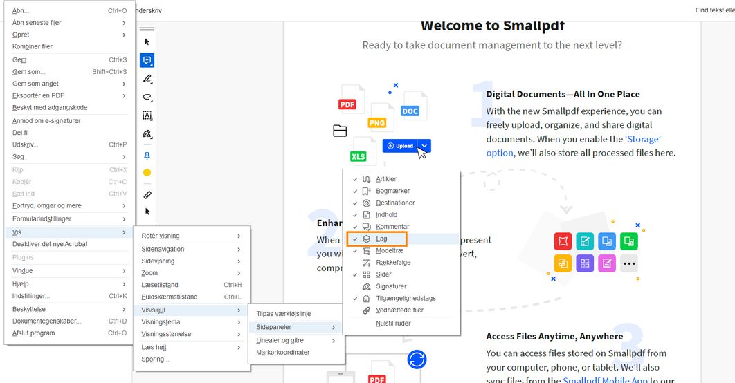 Panelet Lag i Acrobat Reader
