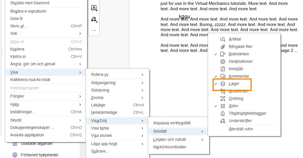 Lagerpanelen i Acrobat Reader