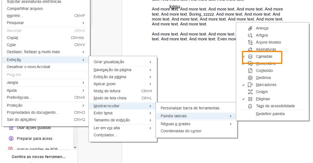 Painel Camadas no Acrobat Reader