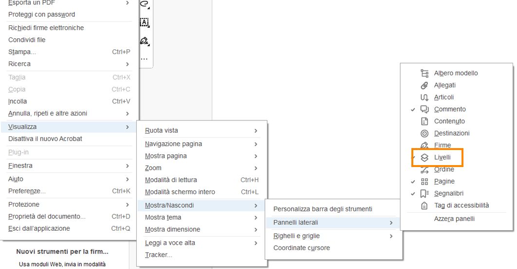 Pannello Livelli in Acrobat Reader