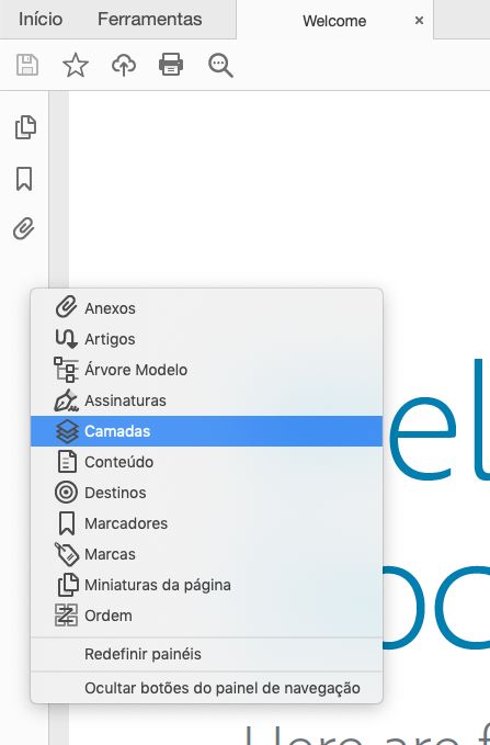 Escolher camadas no menu de contexto do painel à esquerda