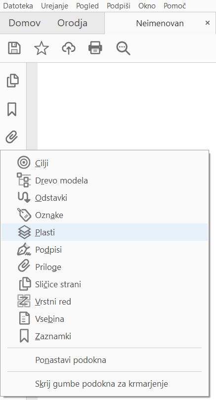 V kontekstnem meniju levega podokna izberite možnost Plasti