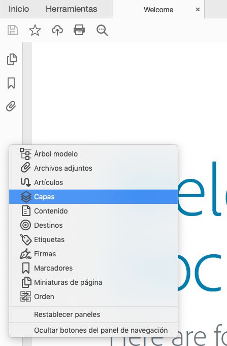 Seleccione Capas en el menú contextual del panel izquierdo