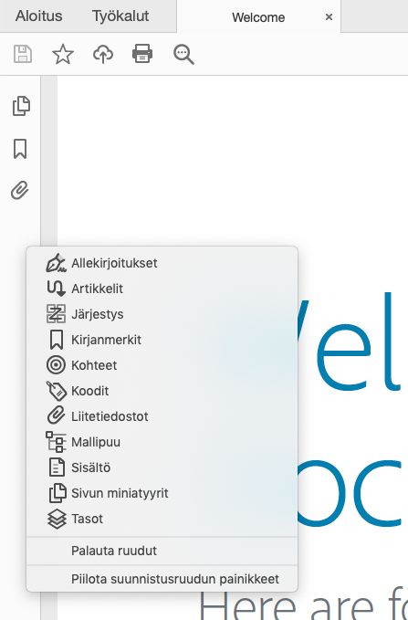 Valitse vasemman ruudun pikavalikosta Tasot
