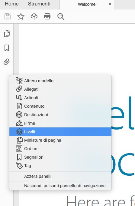 Scegliere Livelli dal menu di scelta rapida del riquadro a sinistra