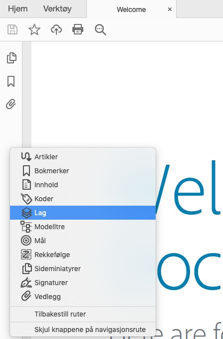 Lagen kiezen in het contextmenu van het linkerdeelvenster