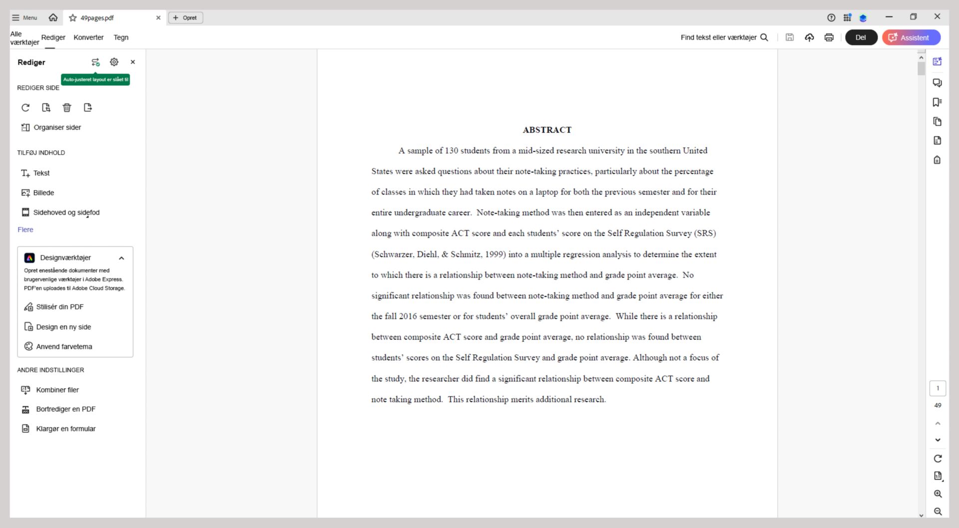 Funktionen til automatisk justering understøtter nu PDF'er på op til 50 sider