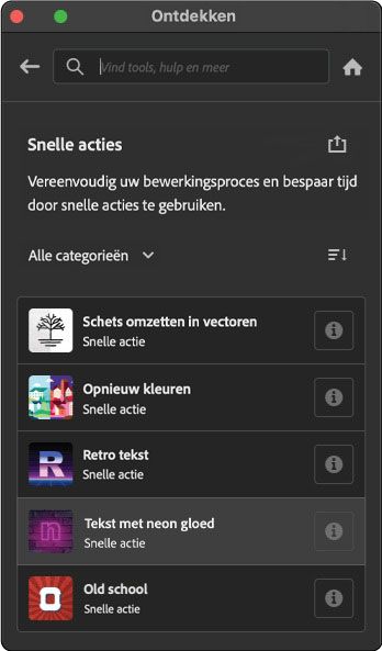 Selecteer Bladeren > Snelle acties om de lijst met snelle acties te bekijken