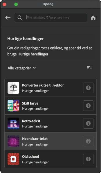 Vælg Gennemse > Hurtige handlinger for at se listen over hurtige handlinger