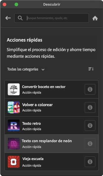Seleccionar Examinar > Acciones rápidas para ver la lista de acciones rápidas