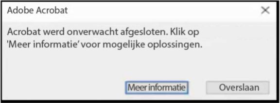 Selecteer Meer informatie voor stappen om het vastlopen van Acrobat op te lossen