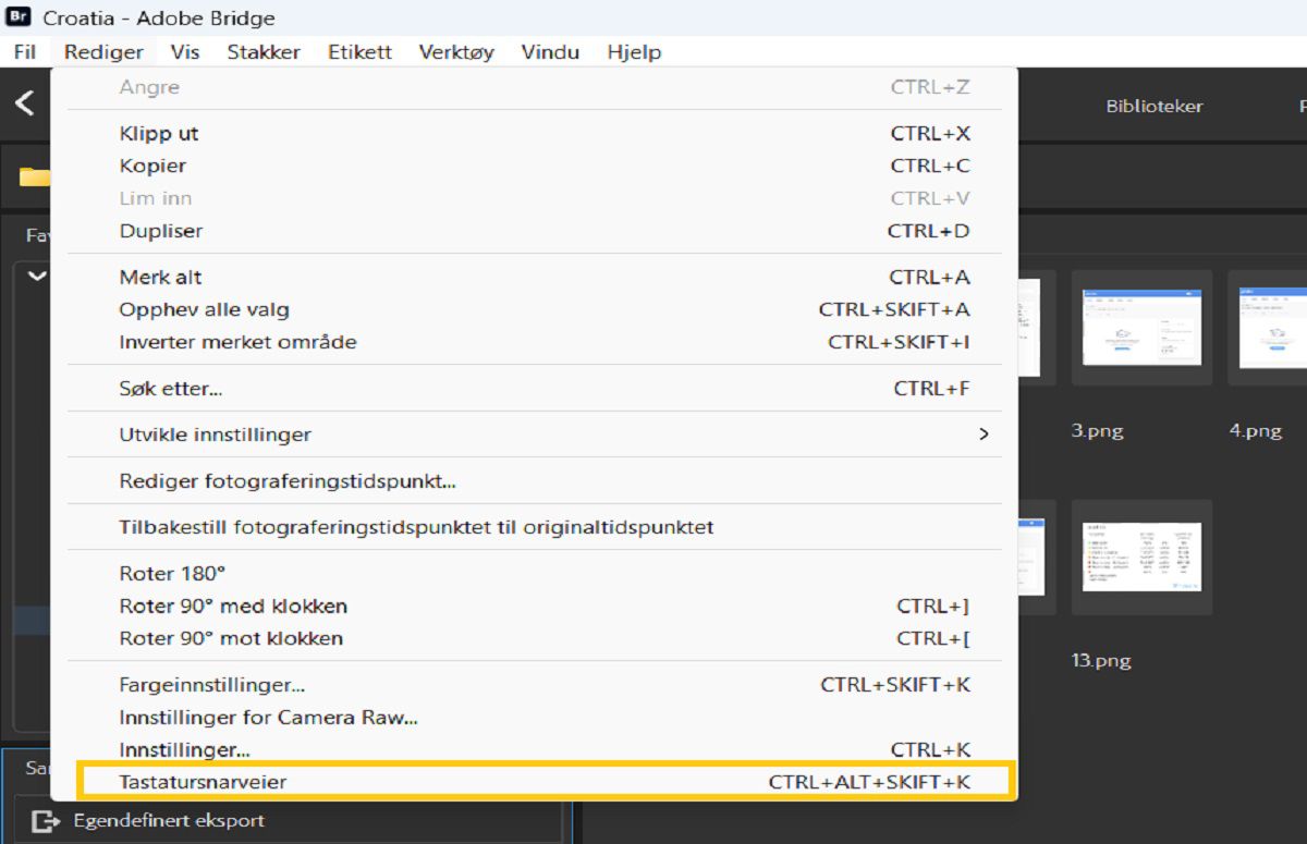 Finn ut hvordan du starter hurtigtastpanelet i Adobe Bridge.