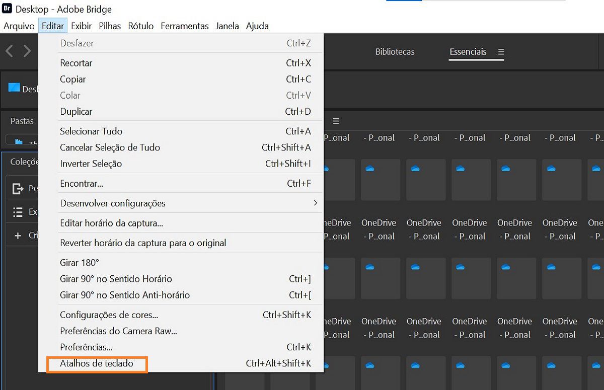 Saiba como iniciar o painel Atalhos de teclado no Adobe Bridge.