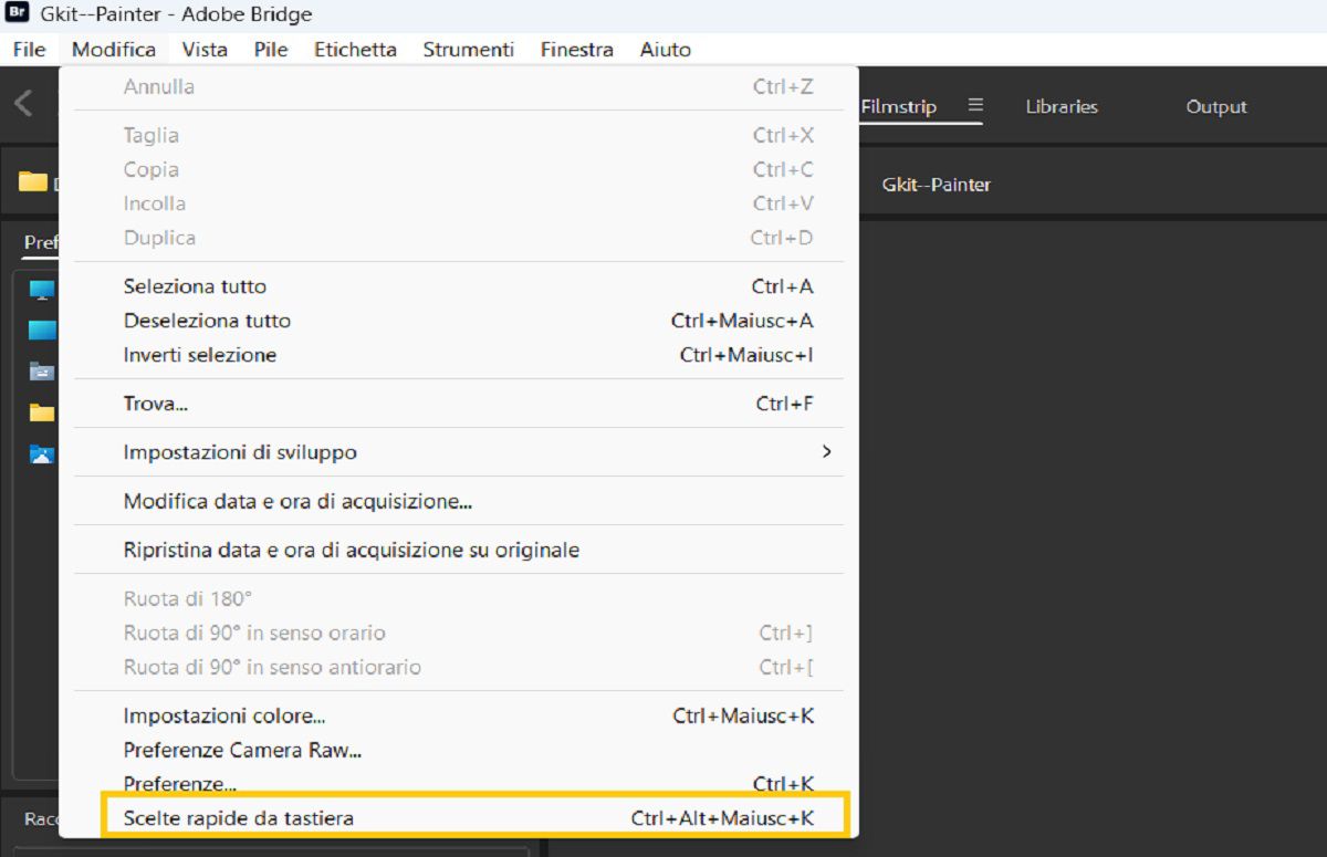 Scoprite come avviare il pannello Scelte rapide da tastiera in Adobe Bridge.