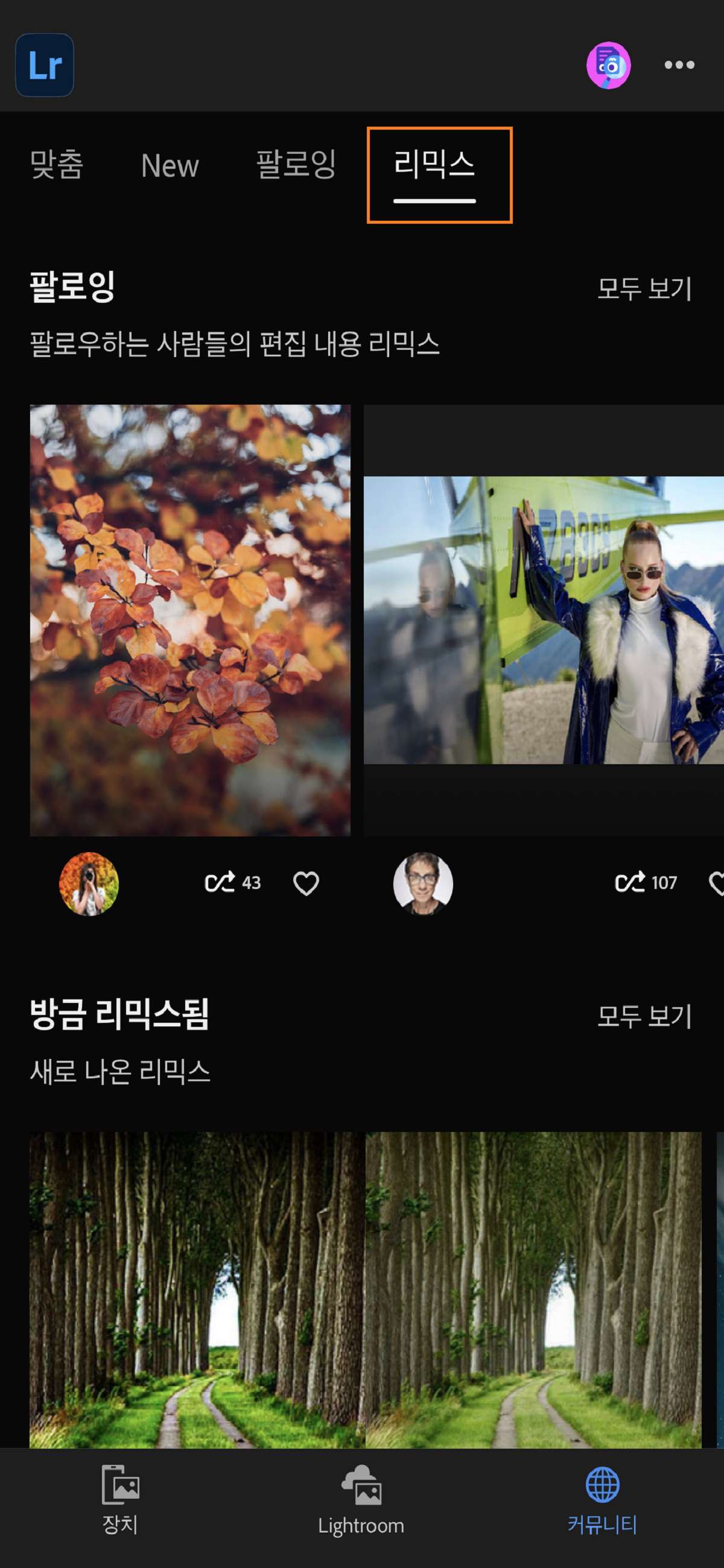 iOS용 Lightroom의 리믹스