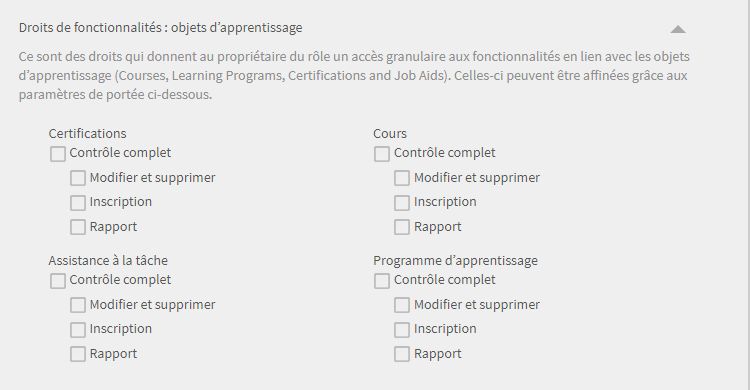 Définir les autorisations des objets d’apprentissage