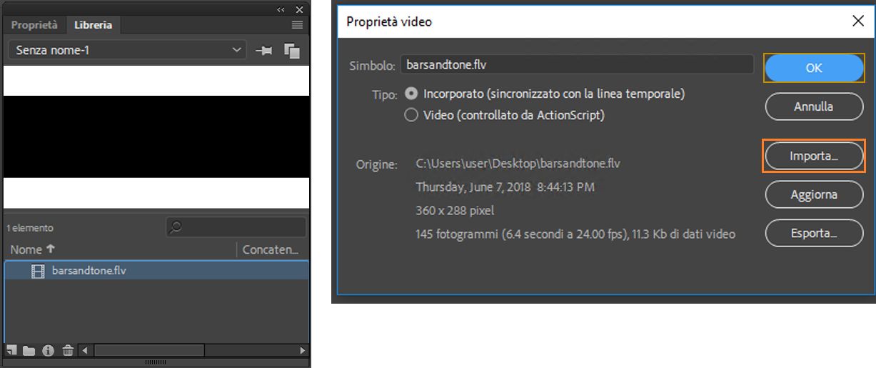 Opzione per l’importazione nella libreria