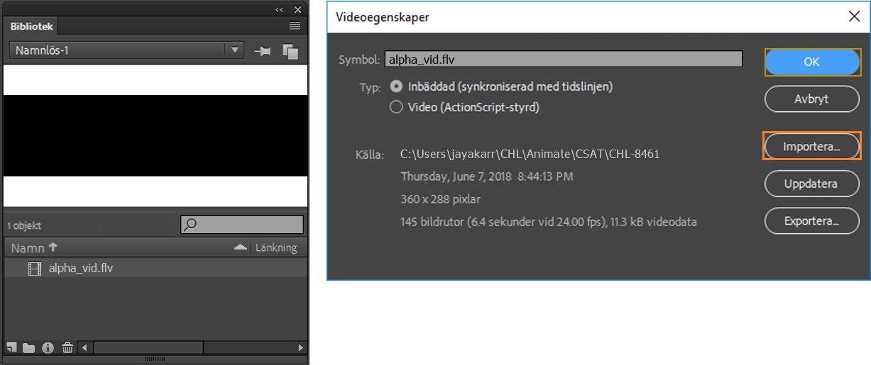 Alternativet Importera till bibliotek
