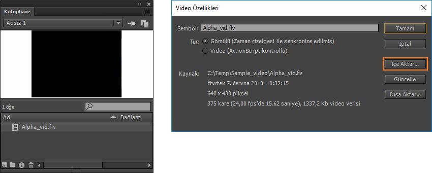 Kütüphaneye aktar seçeneği