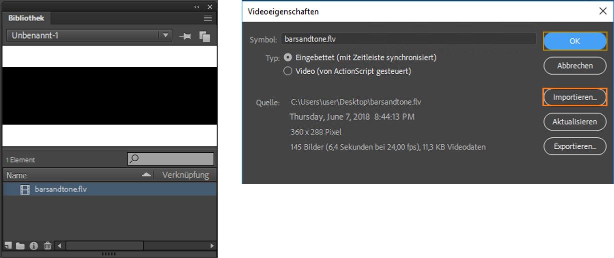 Option „In Bibliothek importieren“