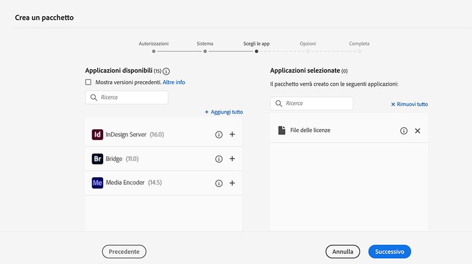 scegliete solo la licenza