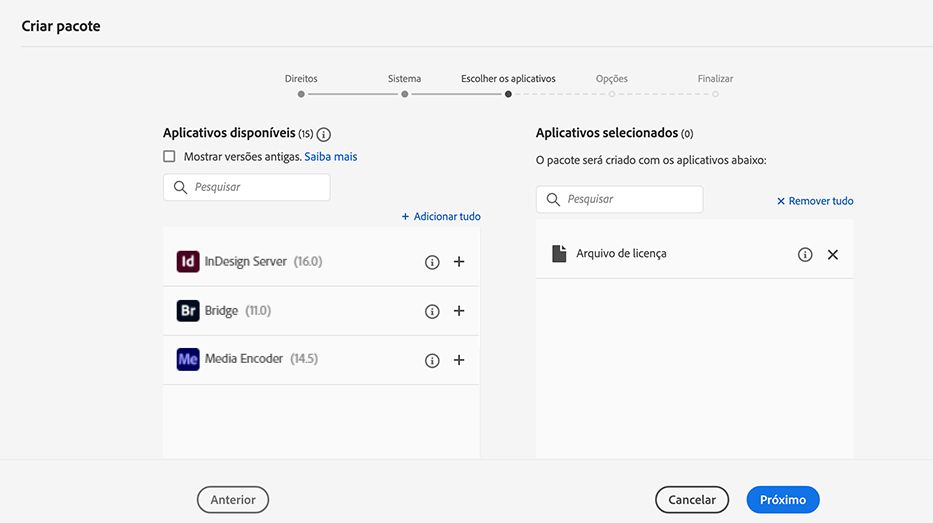 selecionar somente de licença
