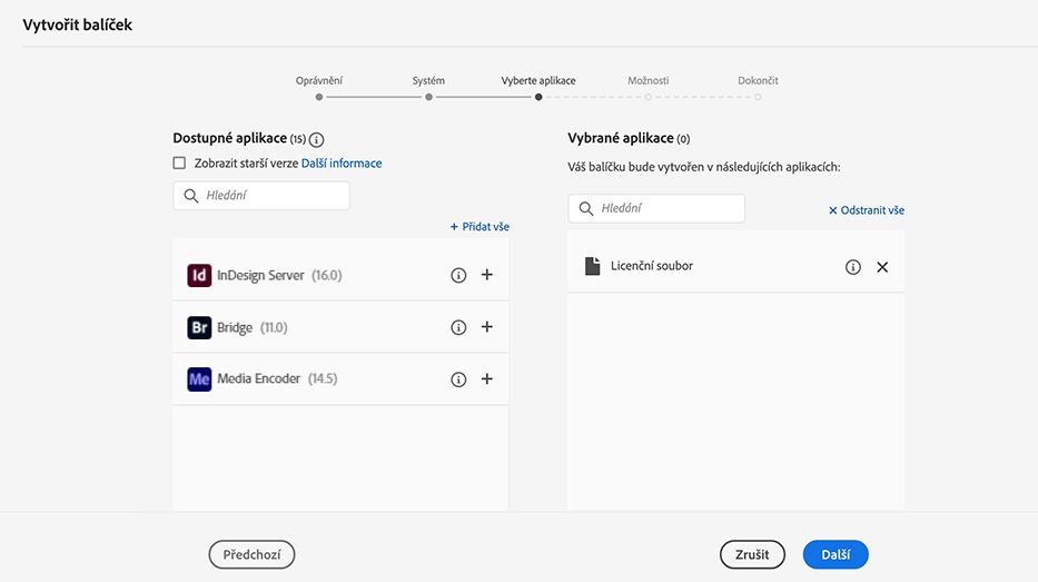 vybrat pouze licenci