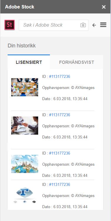 Tidligere lisensierte bilder