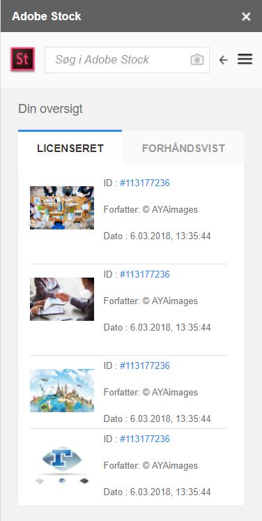Tidligere licenserede billeder