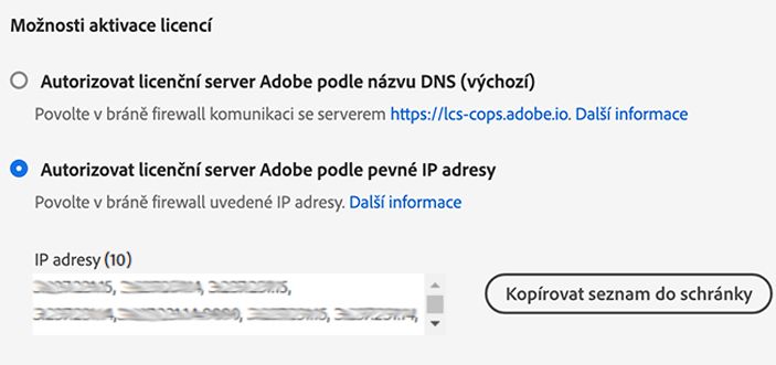 Možnosti aktivace licencí