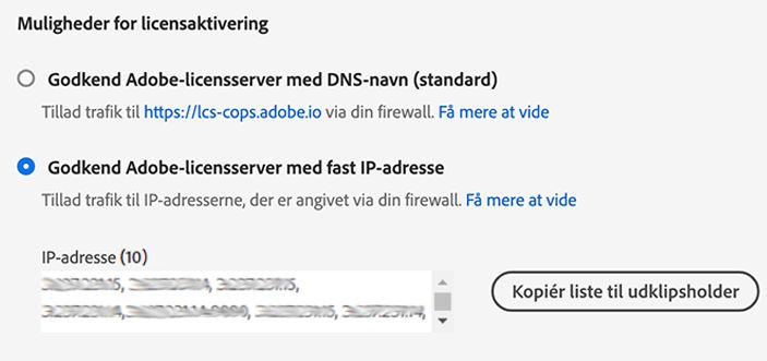 Muligheder for licensaktivering