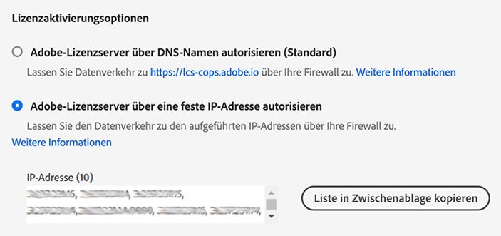 Lizenzaktivierungsoptionen