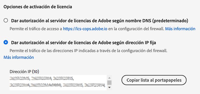 Opciones de activación de licencia